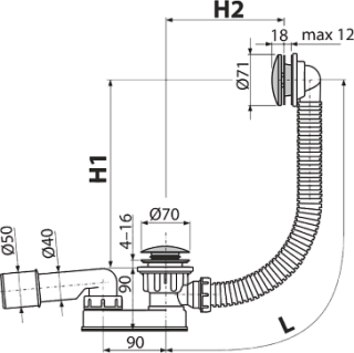 Слив-перелив для ванны AlcaPlast клик-клак хром A507KM-100
