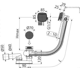 Слив-перелив для ванны AlcaPlast с напуском воды через перелив 57см черный матовый A564BLACK
