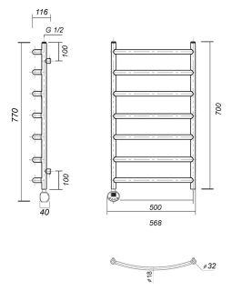 Полотенцесушитель электрический Domoterm Калипсо П7 500x700 EL золото