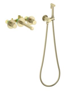 Смеситель встраиваемый для раковины Timo Saona 2383/17SM с гигиеническим душем золото матовое