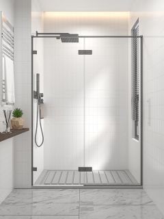 Душевая дверь распашная Veconi Premium Alassio GR, 1300х2000, брашированный графит, стекло прозрачное осветленное