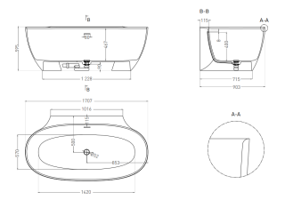 Ванна из искусственного камня Salini Alda Wall S-Stone 101925MRH 170x90см RAL снаружи