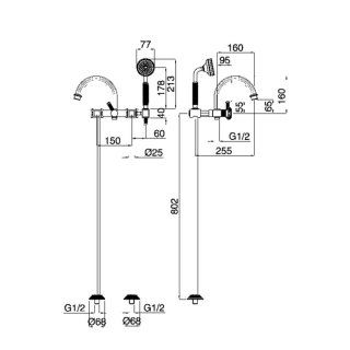 Напольный смеситель для ванны с ручным душем Cezares APHRODITE-VDP-02-M