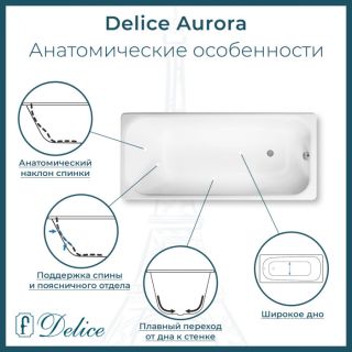 Ванна чугунная Delice Aurora DLR230603R 150x70 с отверстиями под ручки