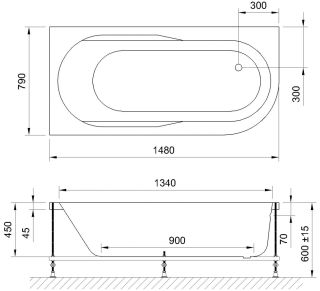Гидромассажная ванна Royal Bath Azur Standart 150x80см левая белый RB614201ST-L