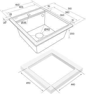 Комплект Paulmark: мойка Stepia 45 и коландер Advance PM114651-GRS+A375-BS серый двм/брашированная нержавеющая сталь