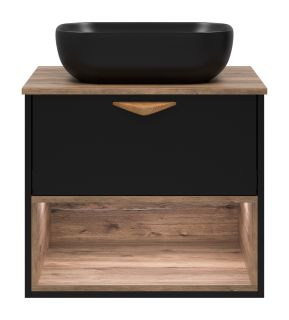 Подвесная тумба под раковину Brevita Bergen BER-07060-19-02-1Я с подсветкой 60см дуб Галифакс олово/чёрный