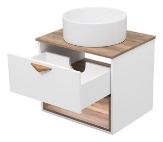 Подвесная тумба под раковину Brevita Bergen BER-07060-19-01-1Я с подсветкой 60см дуб Галифакс олово/белый