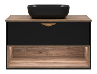 Подвесная тумба под раковину Brevita Bergen BER-07090-19-02-1Я с подсветкой 90см дуб Галифакс олово/чёрный