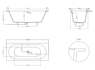 Ванна из искусственного камня Salini Ornella Axis S-Sense 104613GRF 170x70см RAL полностью