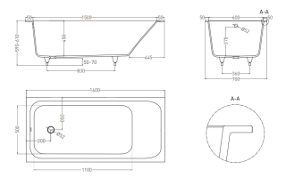 Ванна из искусственного камня Salini Orlanda S-Sense 102015GRH 160x70см RAL снаружи