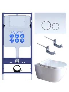 Комплект SET AQUATEK ПОЛАРИС-01-015 4в1 унитаз с инсталляцией кнопкой и сиденьем микролифт