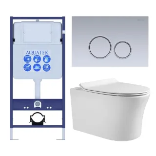 Комплект SET AQUATEK НИКА-019 4в1 унитаз с инсталляцией кнопкой и сиденьем микролифт