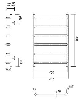 Полотенцесушитель водяной Domoterm Стефано П6 400x600 хром