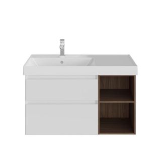 Тумба под раковину Kerama Marazzi Cubo CUB.90.2Lh\WHTM.N левая 90 см белый матовый/структурированный орех