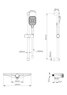 Смеситель для ванны с душем Wonzon & Woghand Onix WW-B2551-A-BGG с термостатом тёмный графит