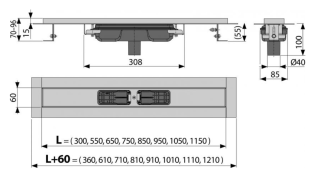 Душевой лоток AlcaPlast Low с порогами для перфорированной решетки 30см хром APZ1101-300