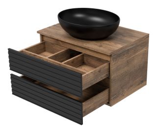 Подвесная тумба под раковину Brevita Dakota DAK-09070-19/02-2Я 70см дуб Галифакс олово/чёрный