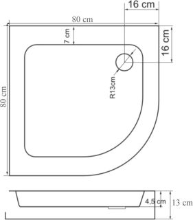 Поддон для душа DIWO четверть круга, 80х80