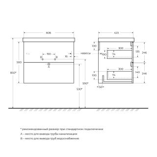 База под раковину подвесная BelBagno DUE-600-2C-SO-BM-P