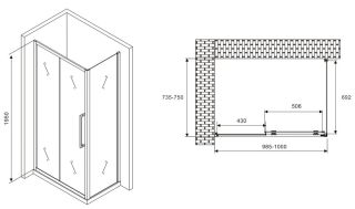 Душевой уголок ABBER Schwarzer Diamant AG30100BH-S75B 100x75см чёрный