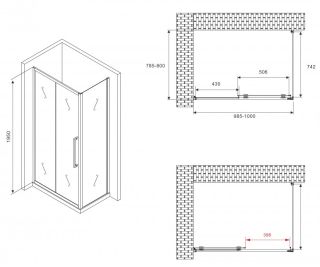 Душевой уголок ABBER Schwarzer Diamant AG30100BMH-S80BM 100x80см чёрный