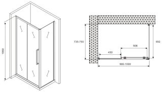Душевой уголок ABBER Schwarzer Diamant AG30100H-S75 100x75см хром