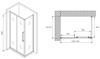 Душевой уголок ABBER Schwarzer Diamant AG30110MH-S75M 110x75см хром