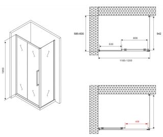 Душевой уголок ABBER Schwarzer Diamant AG30120MH-S60M 120x60см хром