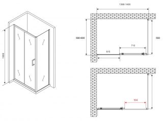 Душевой уголок ABBER Schwarzer Diamant AG301405-S605 140x60см хром