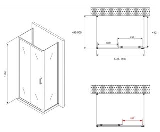 Душевой уголок ABBER Schwarzer Diamant AG30150B-S50B-S50B 150x50см чёрный