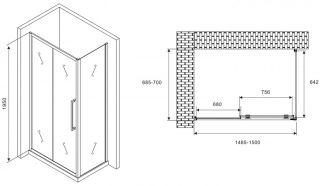 Душевой уголок ABBER Schwarzer Diamant AG30150H-S70 150x70см хром