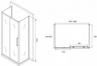 Душевой уголок ABBER Schwarzer Diamant AG30150MH-S85M-S85M 150x85см хром