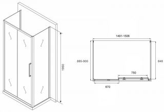 Душевой уголок ABBER Schwarzer Diamant AG30150MH-S90M-S90M 150x90см хром