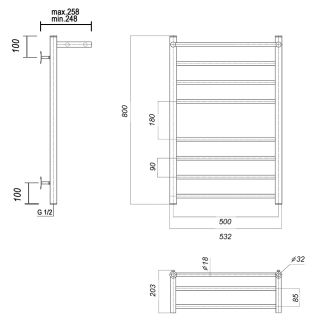 Полотенцесушитель водяной Domoterm Медея П8 500x800 с полкой хром