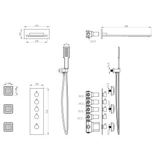 Душевой комплект Wonzon & Woghand WW-D4100-BGG с термостатом тёмный графит