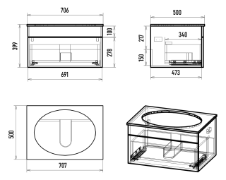 Подвесная тумба под раковину Brevita Enfida ENF-06070-0341Я 70см бежевый