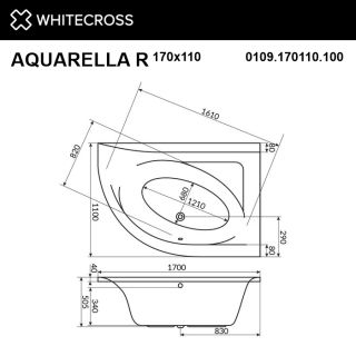 Гидромассажная ванна WHITECROSS Aquarella 0109.170110.100.RELAX.WH правая 170x110 см Relax белый