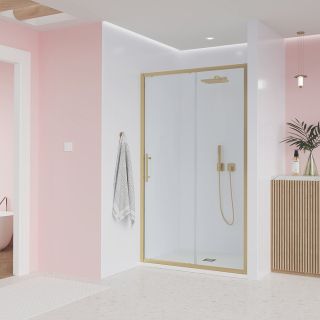 Душевая дверь Veconi Evo 100 G, 1000x1950, золото брашинг, стекло прозрачное