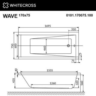 Гидромассажная ванна WHITECROSS Wave 0101.170075.100.LINENANO.GL 170x75 см Line Nano золото