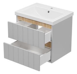 Подвесная тумба под раковину Misty Грэй 60см серый металлик/дуб Сонома