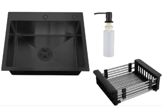 Кухонная мойка РМС MR-5843BL с корзиной и дозатором воронёная сталь
