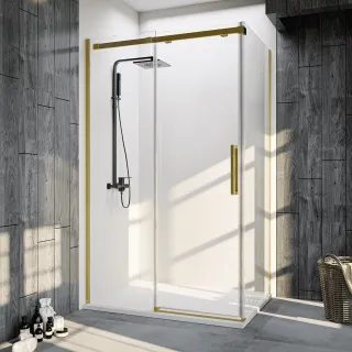 Душевой уголок Veconi Rovigo RV-070G, 1200х800х1950, брашированное золото, стекло прозрачное