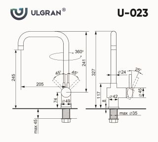 Смеситель для кухни Ulgran Classic U-023-308 с высоким поворотным изливом чёрный