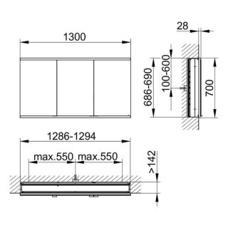 Зеркальный шкаф Keuco Royal Modular 800300130100000 130 см