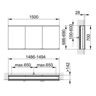 Зеркальный шкаф Keuco Royal Modular 800300150100200 150 см