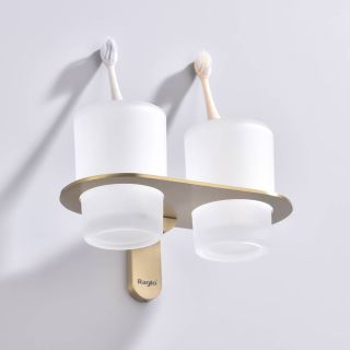 Стакан для ванной комнаты Raglo R300.08.03 двойной золотой сатин