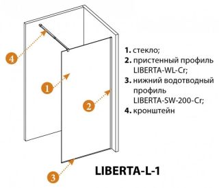 Душевая перегородка CEZARES LIBERTA-L-1-90-120-C-NERO кронштейн 120см