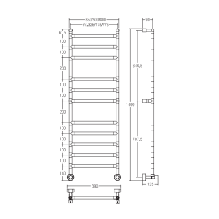 Полотенцесушитель водяной Margaroli Sereno 484/11/S Black Mat 140x39 см чёрный матовый