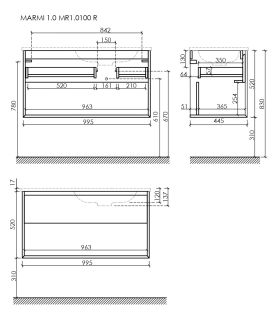Подвесная тумба под раковину Sancos Marmi 1.0 MR1.0100RECH правая 99см дуб чарльстон